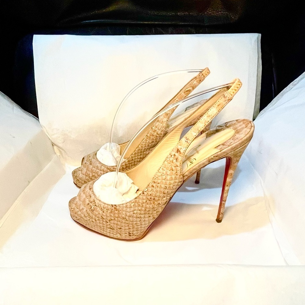 Christian Louboutin Private Number 120 python skin cork Anemone collection 38.5 - Picture 7 of 11